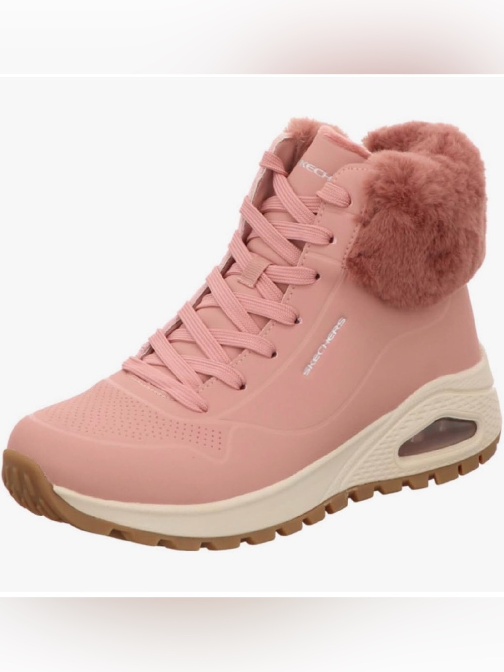 Skechers Women's Blush Pink Faux-Fur Lace-Up Wedge Sneaker